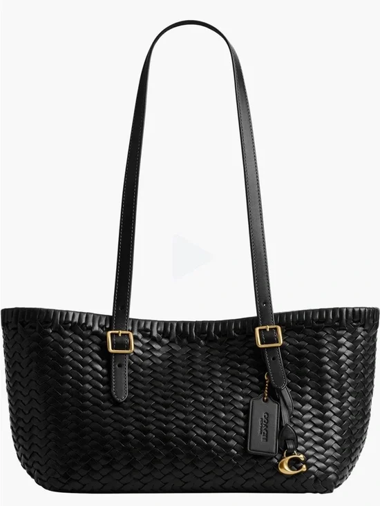 NWT Coach Black Woven Leather SwingTote with Brushed Brass Hardware - Picture 3 of 10